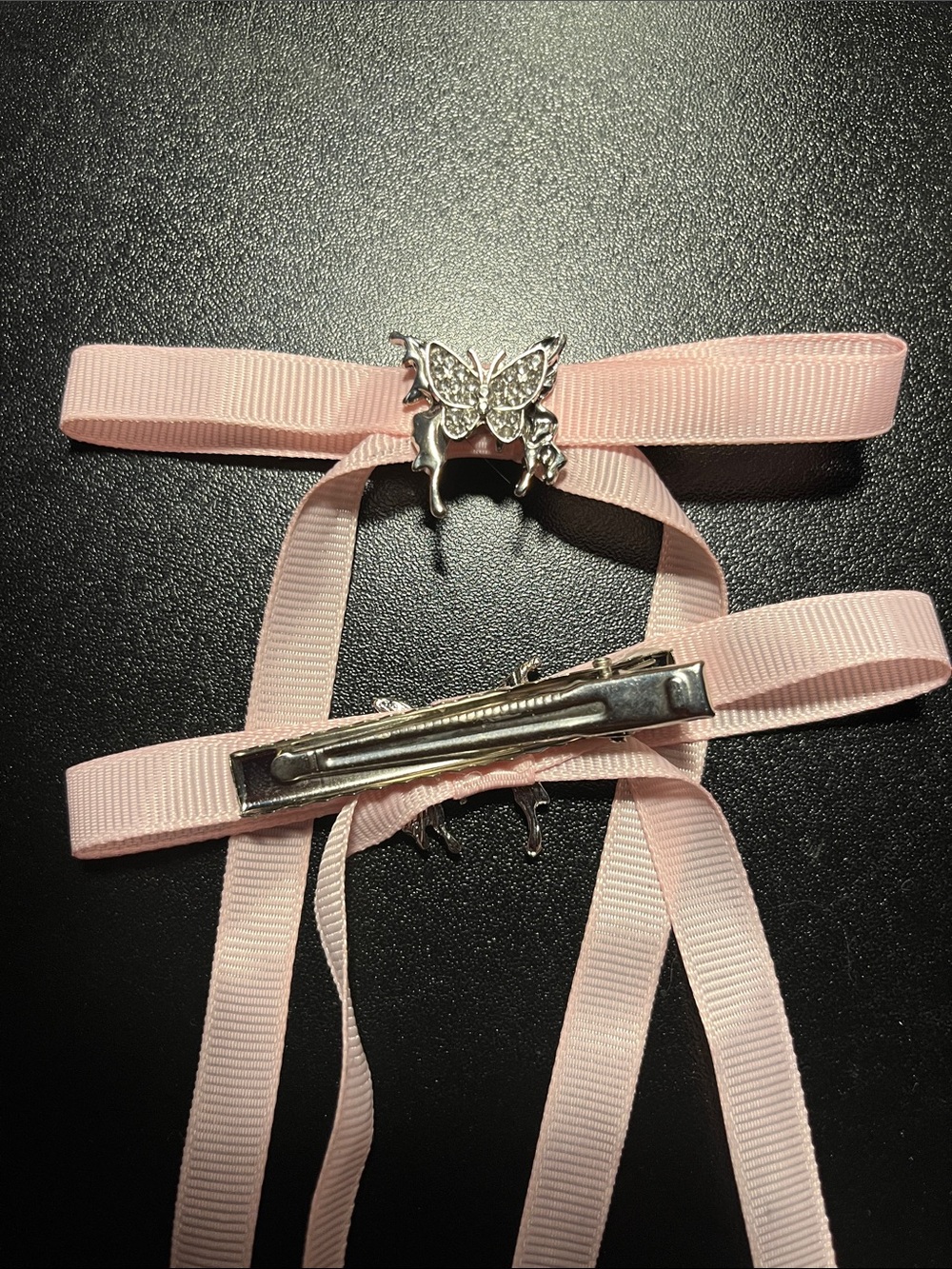 2 Pink Ribbon Butterfly Hair Clips